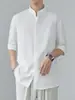 Nueva Camisa de Estilo Chino con Cuello Mao para Hombre, Nueva Camisa de Verano, Top de Seda Helada con Caída, Manga Media, Manga Tres Cuartos