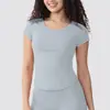 Ropa de Yoga Cruzada Fina de Manga Corta para Mujer, Tops de Fitness Transpirables Absorbentes de Sudor para Verano, Camisetas, Ropa Deportiva de Secado Rápido para Correr al Aire Libre
