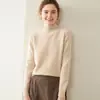 Suéter de Cashmere Gola Alta 2026 Outono/Inverno Novo Malha Sete Fios Fio Duplo Espessado Feminino Flor no Peito Suéter de Cashmere Pulôver