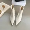 Botines Blancos de Punta Baja para Mujer 2026 Otoño Nuevo Estilo Coreano Moda para Combinar con Faldas Cuero Suave Elásticos Adelgazantes Botines de Tacón de Aguja