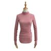 Camiseta de manga larga con cuello alto plisado fino y puro para otoño e invierno de 2023, top ajustado y adelgazante para mujer para chicas atractivas