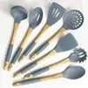 Espátula de Silicone com Cabo de Madeira Utensílios de Cozinha Conjunto de 7 Peças Estilo Escandinavo Ferramentas de Cozinha Espátula Antiaderente Fábrica Estoque Pronto