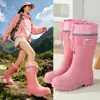 Botas de Chuva Britânicas Rosa com Cordão à Prova de Vento, Botas de Chuva da Moda de Cano Médio, Sapatos de Borracha Antiderrapantes, Botas de Água, Sapatos de Água Femininos para Caminhada