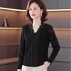 Camisa de manga larga para madre joven, diseño francés, cuello en V moderno, estilo vintage, adecuada para mujeres de mediana edad, se puede usar como capa interior o exterior