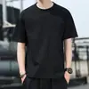 Nova Camiseta Masculina de Algodão CVC Estilo Americano de Manga Curta, Verão, Caimento Regular nos Ombros, Versátil, Emagrecedora, Confortável, Top com Gola Redonda Streetwear
