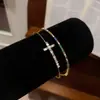 Pulseira Bracelete Cruz de Zircônia Banhada a Ouro Real 18k Leve Luxo Toque de Alto Padrão Anel de Mão Moda Simples Joia de Mão Exquisita