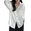 Foto real 2026 camisa de colarinho linho francês estilo old money camisa feminina primavera e verão solta algodão e linho camisa top proteção solar