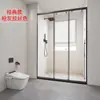 Nuevo mampara de ducha de tres piezas con perfilería ultraestrecha de acero inoxidable, puerta de cristal divisoria de baño, dos paneles de ducha correderos y uno fijo