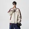 Chamarra con Capucha de Bloques de Color Rayados Estilo Americano para Hombre Marca de Moda Otoño Invierno Nuevo Diseño Holgado con Sentido Cremallera Chaqueta Cardigan