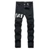 2025 Nuevo Comercio Exterior Moda de Calle Juvenil Negro Rasgado Bordado Elástico Ajustado Pierna Jeans para Hombre Tendencia