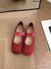 Zapatos planos estilo Mary Jane rojos para mujer, adecuados para primavera y otoño 2025, verano, para combinar con faldas, zapatos de noche estilo ballet