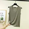 Nuevo Chaleco de Cuello en V para Mujer, Estilo Delgado de Verano, Top Holgado sin Mangas Talla Grande, Chaleco con Volantes, Camiseta Básica Casual