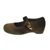 Zapatos Mary Jane para mujer de gamuza estilo francés, zapatos sencillos poco profundos de punta cuadrada vintage para primavera/otoño 2026, zapatos planos de piel suave