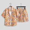 Camisa Hawaiian Style Tendência de Praia Manga Curta Solta Terno de Shorts Florais Masculino Roupas Bonitas de Verão para Casal