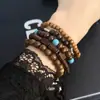 Pulseira Europeia e Americana de Contas de Madeira Retro Transfronteiriça Simples Novo Estilo Conjunto Multicamadas Artesanal Pulseira de Camadas Nicho para Homens e Mulheres