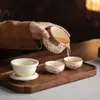Juego de Té de Viaje de la Cerámica Ru de Dunhuang - Logo Personalizado para Reuniones de Empresa y Regalos de Aniversario - Souvenir Práctico para Clientes