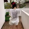 Camiseta Blanca Ins Coreana de Nicho para Mujer, Estampado Lindo de Gato de Verano, Holgada Casual Versátil de Algodón Grueso de Manga Corta