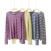 Blusa Suéter de Punto Fino de Manga Larga Tencel para Mujer Verano Nuevo Estilo Coreano Holgado Rayas Jersey Camisa Protectora Solar para Mujer