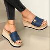 Zapatos transfronterizos comercio exterior Europa y Estados Unidos nuevo cáñamo tejido cuña de suela gruesa zapatillas de mujer talla grande sandalias de una línea zapatos de mujer