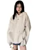 Suéter com capuz cinza mescla oversized feminino outono e inverno Novo solto estilo americano comprimento médio jaqueta de fleece top