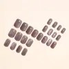 Unhas Wearable Cat Eye Cinza-Marrom Retrô Quadradas Curtas Cor Sólida Manicure Baixa Saturação Alta Classe Suave Removível Unhas Postiças Produto Acabado
