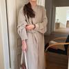 Estilo Hepburn Retrô Design Único com Fivela Oblíqua Camisa de Botão Único Estilo Solto com Cadarço Vestido Roupas Femininas