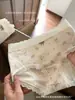 Bragas de algodón con encaje estilo rústico para mujer, estilo fino de verano, estampado floral fresco, antibacterianas, alta elasticidad, entrepierna extendida, bragas de algodón puro sin costuras