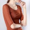 Camiseta de Manga Media para Mujer, Nuevo Estilo 2026, Elegante Blusa de Malla con Cuello Redondo Grande, Color Sólido, Cintura Elástica Ajustable