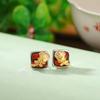Yiluyin Plata Esterlina S925 Chapado en Oro Jade Blanco Jaspe Ámbar Sangre Flor Rosa Cuadrado Aretes de Botón Estilo Lujo Ligero Pequeño y Fresco