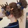 Elástico de Cabelo Urso com Estampa de Leopardo para Mulheres, Outono e Inverno, Estilo de Luxo, para Coque ou Rabo de Cavalo Baixo, Acessório de Cabelo com Elástico