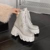 Botas Martin de Moda Aumentadas de 10 cm para Combinar con Todo, con Pedrería Hot-Fix, Fondo Grueso, para Mujer, Pequeñas con Cordones, Fondo de Plataforma que Combina con Todo, Botines