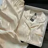 Homewear Jacquard de Alta Qualidade na Cor Champagne para Mulheres, Cardigan com Lapela, Manga Longa, Calça Longa, Respirável, Conjunto de Pijama Casual Feminino