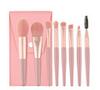 Nuevo juego de 8 mini brochas de maquillaje de color rosa, mini brochas de viaje para sombras de ojos y polvos sueltos, herramientas de maquillaje de belleza
