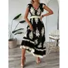 En Stock Comercio Exterior Transfronterizo 1688 Vestido de Verano para Mujer Estilo Elegante de Vacaciones Estampado Cuello en V Europeo y Americano