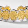 Anel Vintage Irregular de Prata 925 Banhado a Ouro, Cor Folha de Ginkgo Escovada Italiana, Separado por Cor, para Mulheres com um Toque Retrô de Alto Padrão