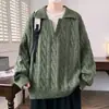 Suéter de tricô soltinho para outono e inverno, design falso de duas peças, mangas compridas, gola larga, cor vermelha, adequado para celebrações do Ano Novo Chinês, cor vermelha, estilo jovem, padrão de trança