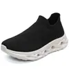Zapatillas Cruzadas de Punto Volador con Punta Ancha para Pies Anchos, Empeine Alto, Transpirables, Casuales para Hombre, Fáciles de Poner, Negro y Blanco