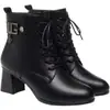 Botines de Tacón Grueso para Mujer Botas Martin de Caña Baja Estilo Británico Negro Nuevo Estilo 2026 Botas de Invierno con Forro de Terciopelo Tacón Medio Botas de Primavera/Otoño