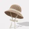 Chapéu de pescador dobrável feito à mão para primavera e verão, casual, afina o rosto, protetor solar de palha, respirável, renda, chapéu de sol fresco e estiloso