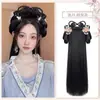 Peluca Hanfu con Diadema Integrada, Peinado Recogido Estilo Antiguo, Base de Peluca Tradicional para Peinado Hanfu de la Dinastía Ming