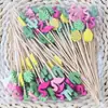 Espetinhos de Fruta de Cacto Havaiano 100 Peças/Pacote Espetinhos para Confeitaria Especializados Garfos de Sobremesa Espetinhos de Bambu para Frutas Biodegradáveis