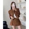 Elegante Estilo Coreano Maillard Retro Traje Moda Otoño Chaqueta de Motociclista Chaqueta Falda Corta Conjunto de Dos Piezas