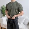 Coreia do Sul Dongdaemun Compra Verão Alto Elástico Fitness Slim Backing Shirt Muscle Men Crewneck manga curta T-shirt Jaqueta ins