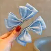 Pinza para el pelo Diadema Serie Azul Encaje de Malla Princesa Lazo Estéreo Accesorios para el Cabello Niños Super Hada Corazón Pedrería
