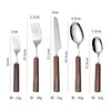 Conjunto de Talheres com Cabo Quadrado de Madeira de Faia Faca, Garfo, Colher de Aço Inoxidável 304 Estilo Japonês Estilo Ocidental Faca e Garfo para Bife Colher e Garfo de Sobremesa para Hotel