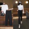Pantalones de traje finos que combinan con todo, pantalones de tubo ajustados de color sólido de cintura alta de estilo coreano de verano para mujer, pantalones harén de nueve puntos de estilo occidental de moda