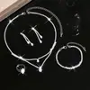 Conjunto de Anillo, Pendientes, Collar y Pulsera de Zirconia en Forma de Gota Transfronterizo, Cadena de Garra Doble Capa Súper Brillante de Moda para Clavícula para Mujeres