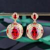 Estilo palacio retro italiano traje rojo granate con circonita collar de flor pendientes de diamante rojo anillo de tesoro abierto de colores