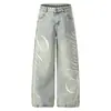Cadena de Suministro de Moda Masculina Estilo Americano Lavado con Piedras de Strass Letras Unisex Jeans Estilo Callejero Sueltos Casual Pantalones de Pierna Ancha