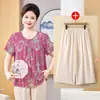 Camiseta de Verão de Manga Curta Soltinha para Mãe, Seda Gelada, Elegante Tamanho Plus Size para Meia-Idade e Idosos, Caimento Especial para Cobrir a Barriga